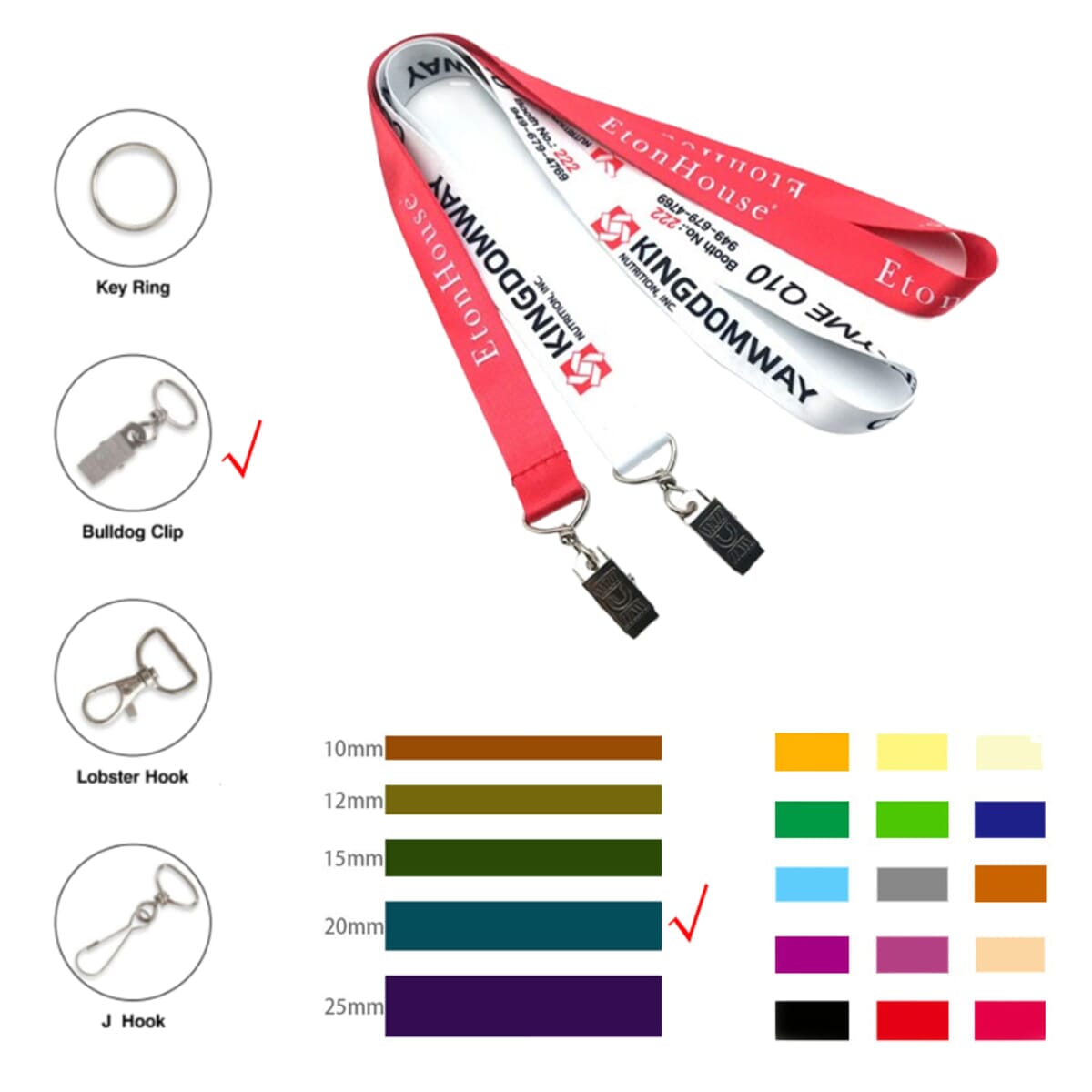 3/4" Wide Polyester Lanyard W/ Metal Bulldog Clip