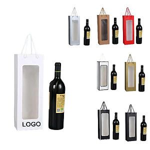 Single Bottle Paper Wine Tote Bag W Windows