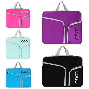 17" Neoprene Laptop Sleeve W/ 3 Zipper Compartments & Handle