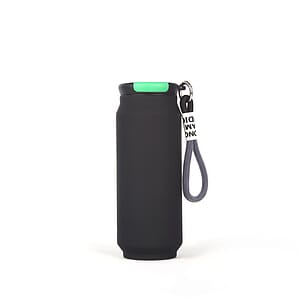17 oz Rubberized Coated Can-Shaped Insulated Water Bottle W/ Handle Strap