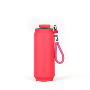 17 oz Rubberized Coated Can-Shaped Insulated Water Bottle W/ Handle Strap
