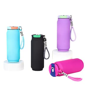 17 oz Rubberized Coated Can-Shaped Insulated Water Bottle W/ Handle Strap