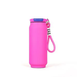 17 oz Rubberized Coated Can-Shaped Insulated Water Bottle W/ Handle Strap