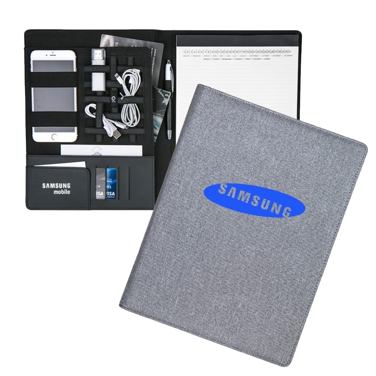 Linen Large Tech Organizer Portfolio Notebook