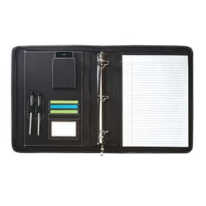 Black Leatherette Zippered Binder Padfolio