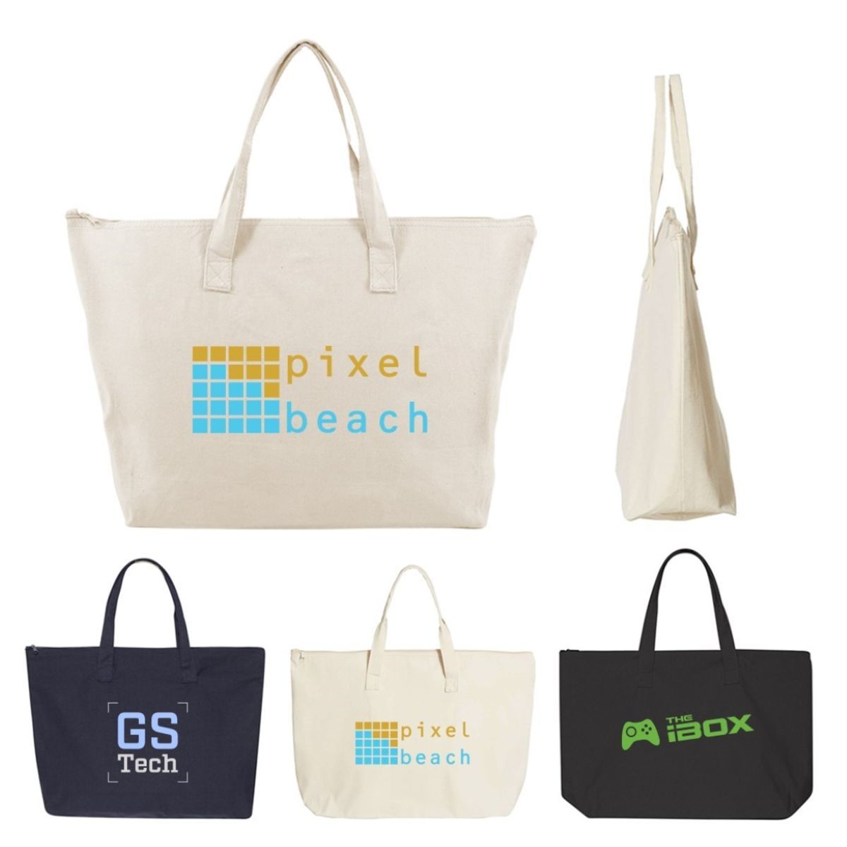 22" Zippered Cotton Canvas Tote Bag