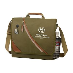 Poly Leatherette Trim Zipper Messenger Bag
