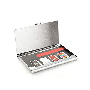 Stainless Steel Business Card Holder w/ Reflective Mirror
