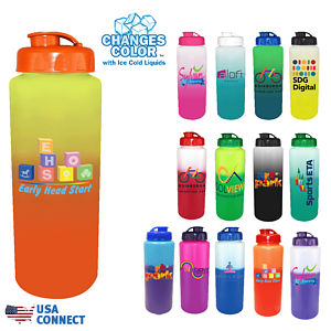 PromotionalMood™ 32 oz. Sports Bottle with Flip Top Cap, Full Color Digital - USA Connect