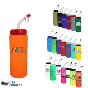 32oz. Sports Bottle With Flexible Straw, Full Color Digital