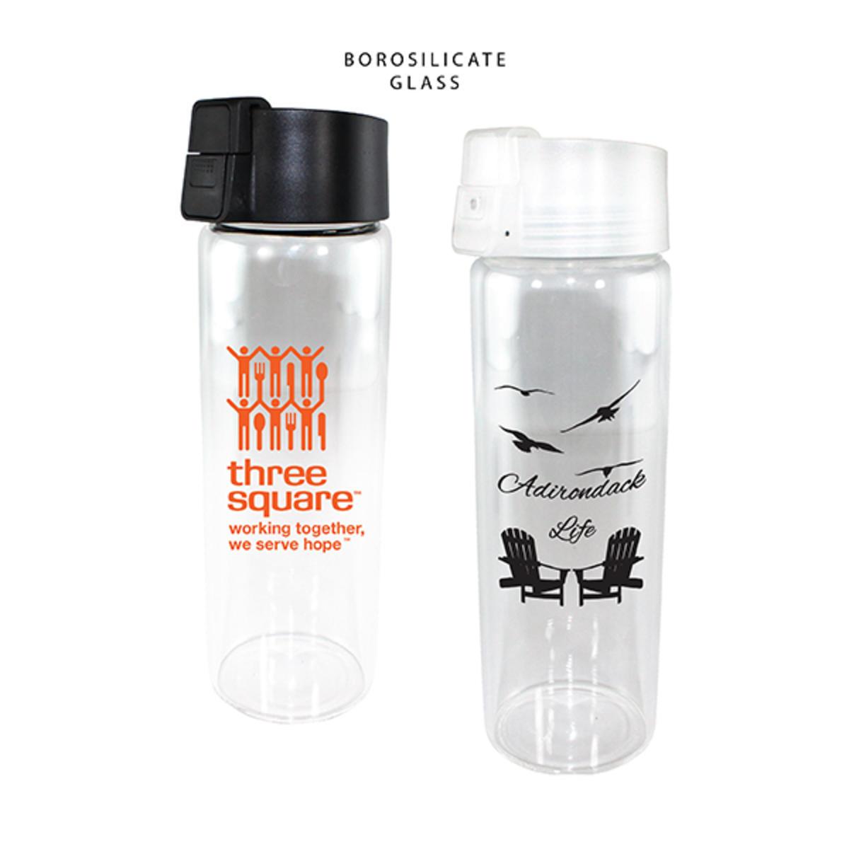 Promotional 20 oz. durable clear glass bottle with flip top lid