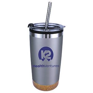 Halcyon® 20 oz. Cork Bottom Tumbler with Stainless Straw/Flip Top Lid, Laser, Standard