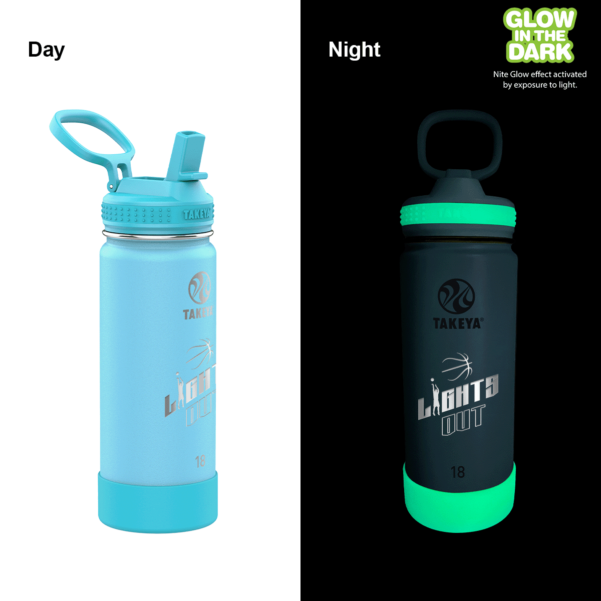 Takeya® 18 oz. Actives Glow in the Dark Bottle, Laser - Premium