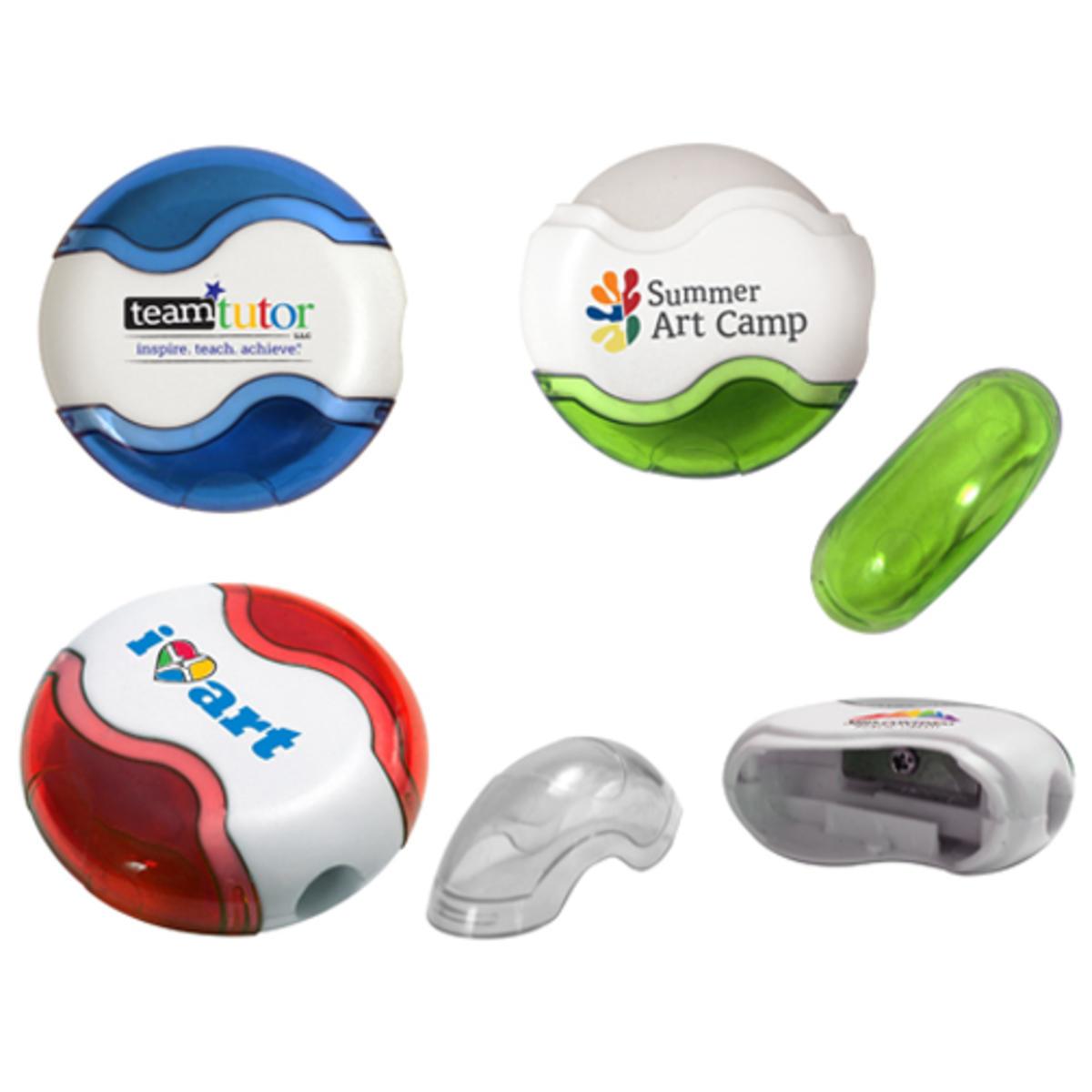 Round pencil sharpener eraser combo, full color digital