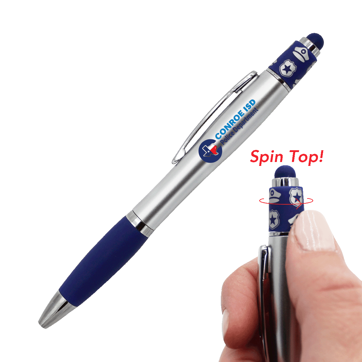 Police Spin Top Pen with Stylus, Full Color Digital