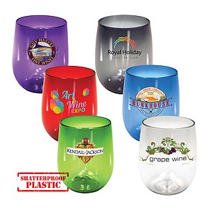 12 oz. Plastic Stemless Wine Glass, Full Color Digital