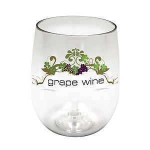 12 oz. Plastic Stemless Wine Glass, Full Color Digital