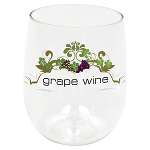 12 oz. Plastic Stemless Wine Glass, Full Color Digital