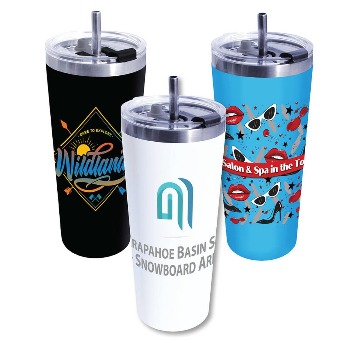 22oz Memphis Tumbler With Flip Top Lid & Stainless Steel Straw, Full Color Digital
