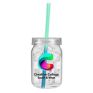 24 oz. Plastic Mason Jar with Mood™ Straw, Full Color Digital