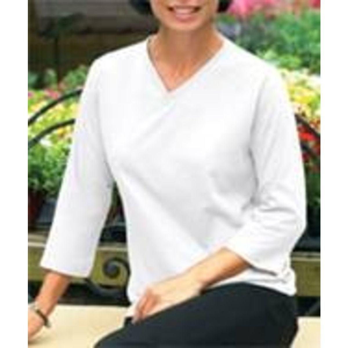 Embroidered LAT Ladies V-Neck 3/4 Sleeve White T-shirt