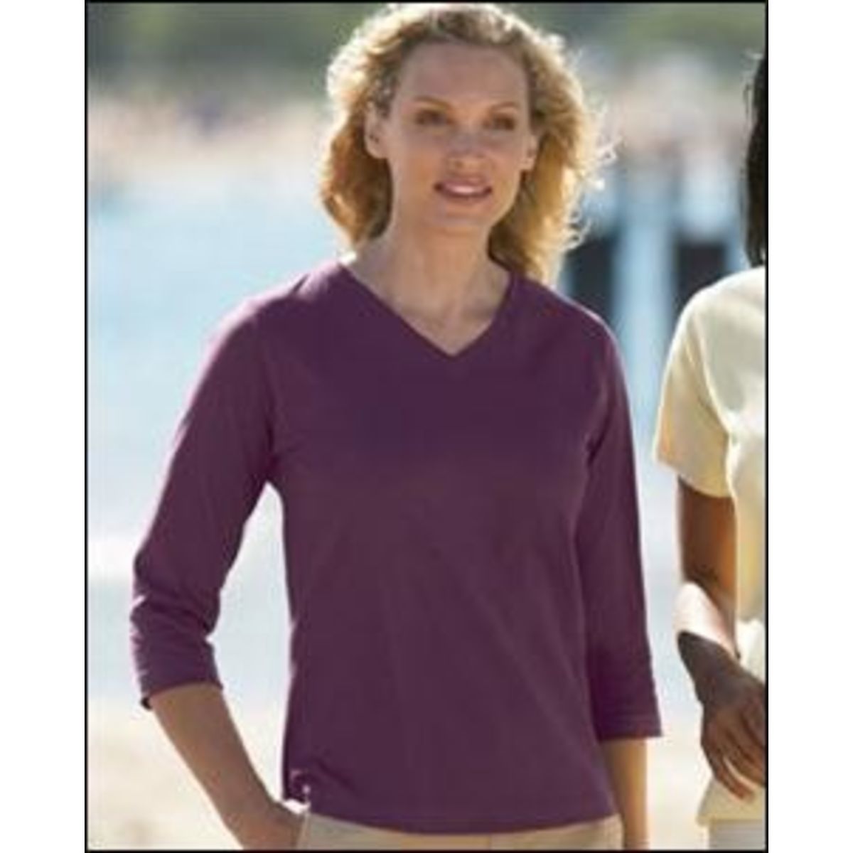 Embroidered LAT Ladies V-Neck 3/4 Sleeve Colored T-shirt