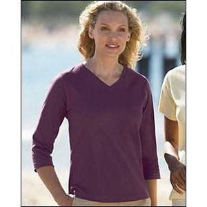 Embroidered LAT Ladies V-Neck 3/4 Sleeve Colored T-shirt