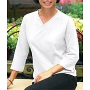 Embroidered LAT Ladies V-Neck 3/4 Sleeve White T-shirt