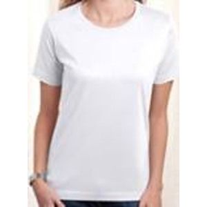 Embroidered LAT Ladies Scoop Neck White T-shirt