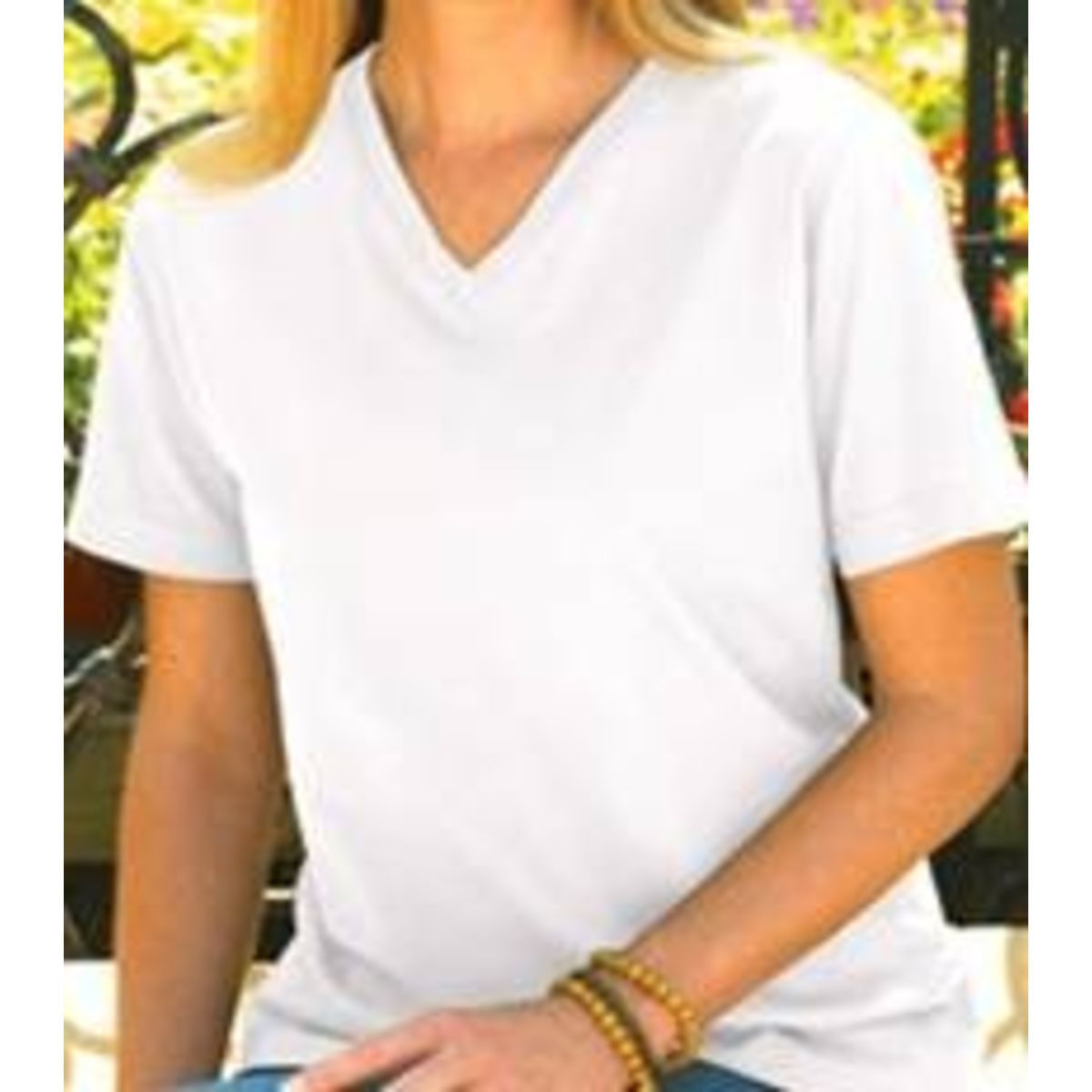 Embroidered LAT Ladies V-Neck White T-shirt