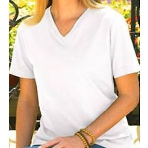 Embroidered LAT Ladies V-Neck White T-shirt