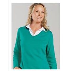 Embroidered LAT Ladies Long Sleeve V-Neck Pullover Shirt