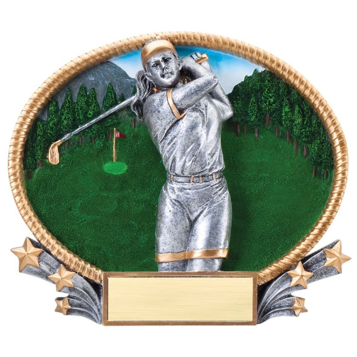 Large Golf Female 3D Oval Resin Awards
