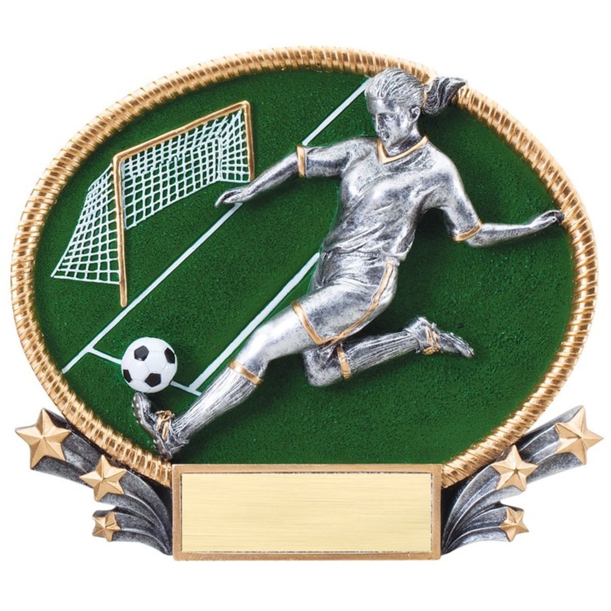 Large Soccer Female 3D Oval Resin Awards