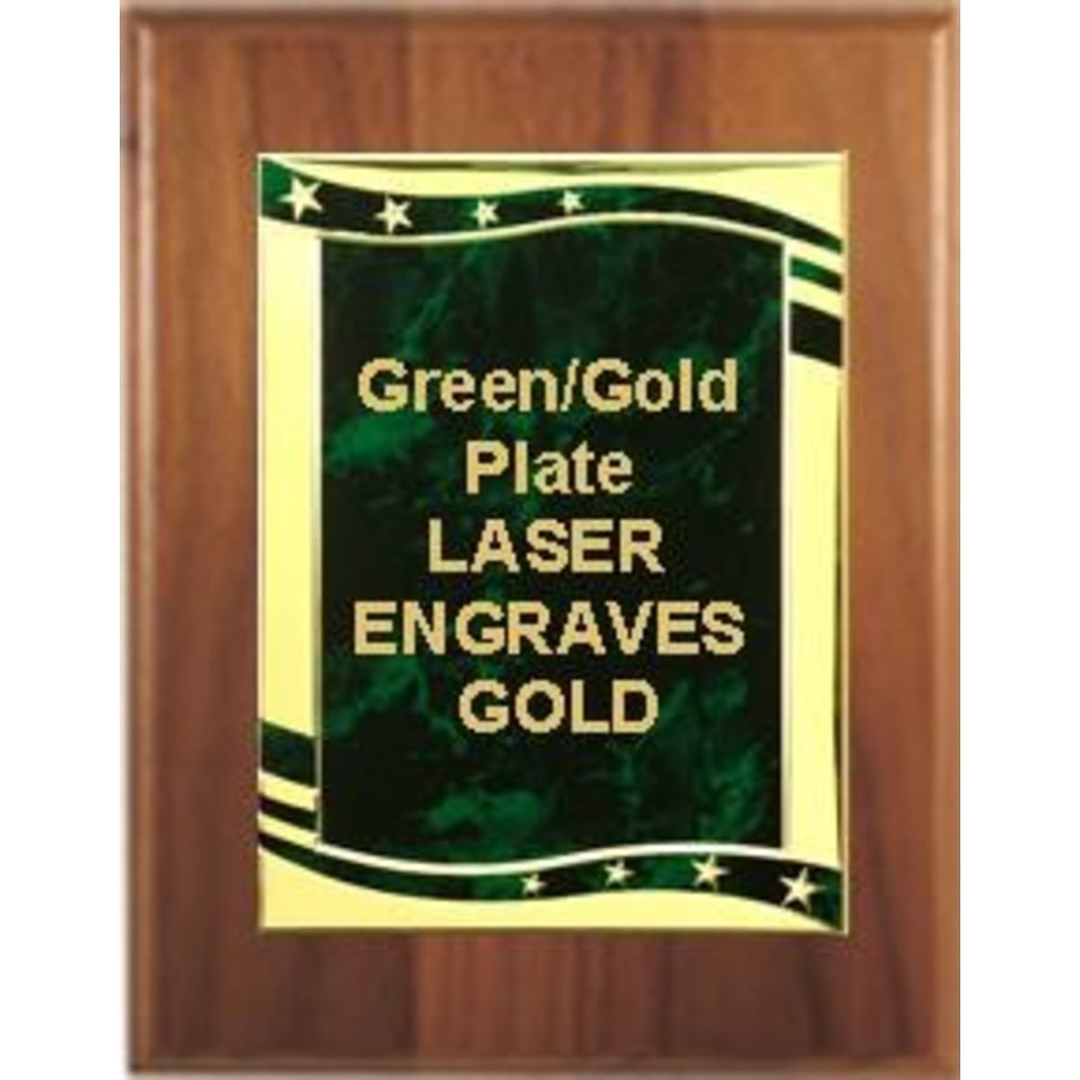 6" x 8" Cherry Finish Plaque with a Green/Gold Aluminum High Relief Plate