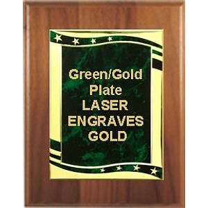 6" x 8" Cherry Finish Plaque with a Green/Gold Aluminum High Relief Plate