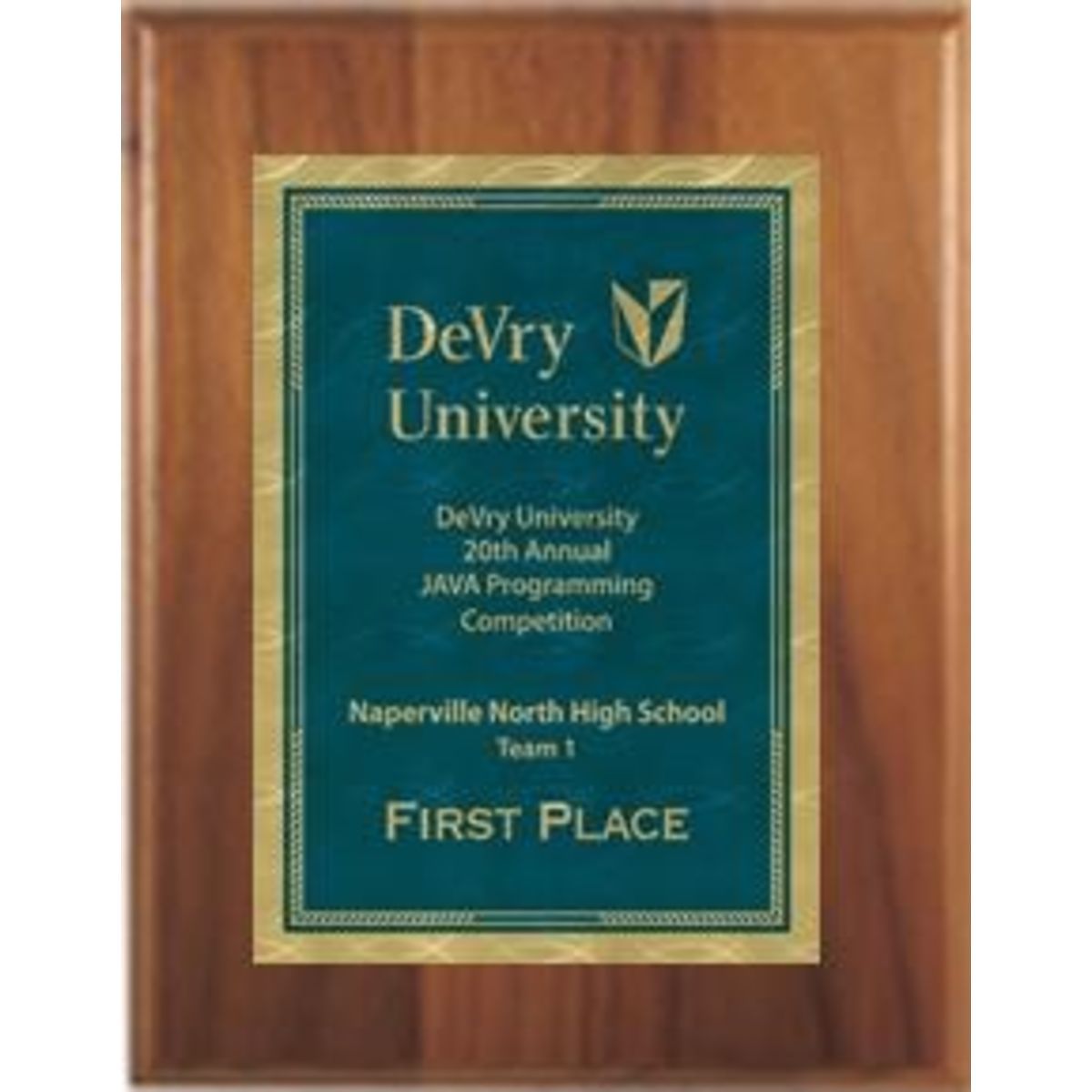 7" x 9" Cherry Finish Plaque with a Blue/Gold Victory Sunray Plate