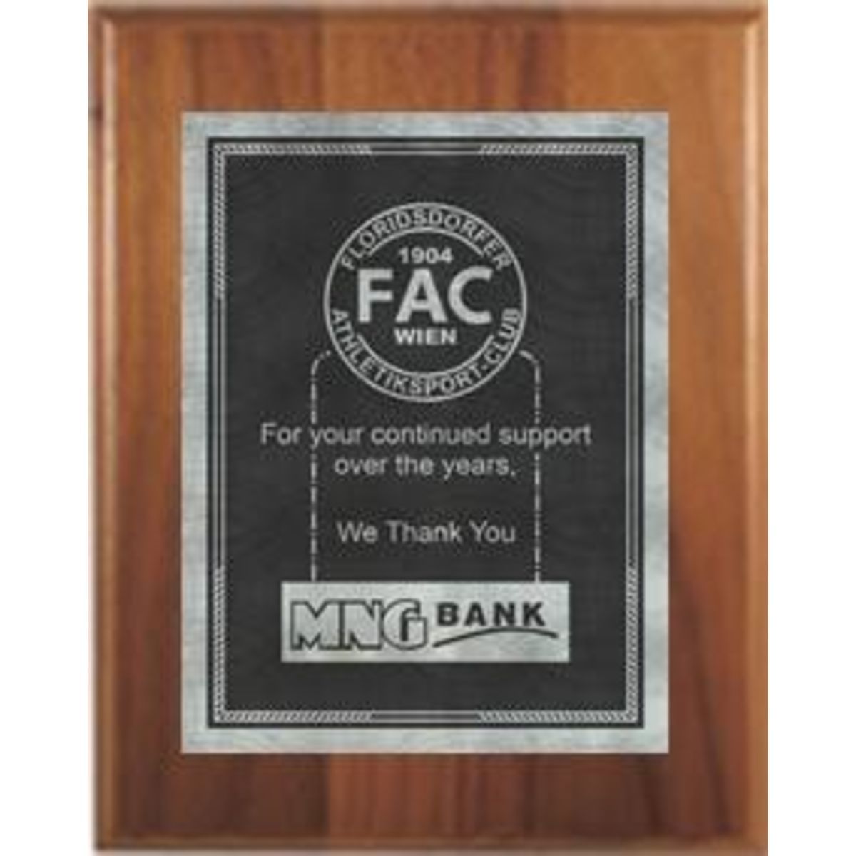 7" x 9" Cherry Finish Plaque with a Smoke/Silver Victory Sunray Plate
