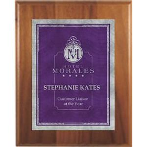 7" x 9" Cherry Finish Plaque with a Purple/Silver Victory Sunray Plate