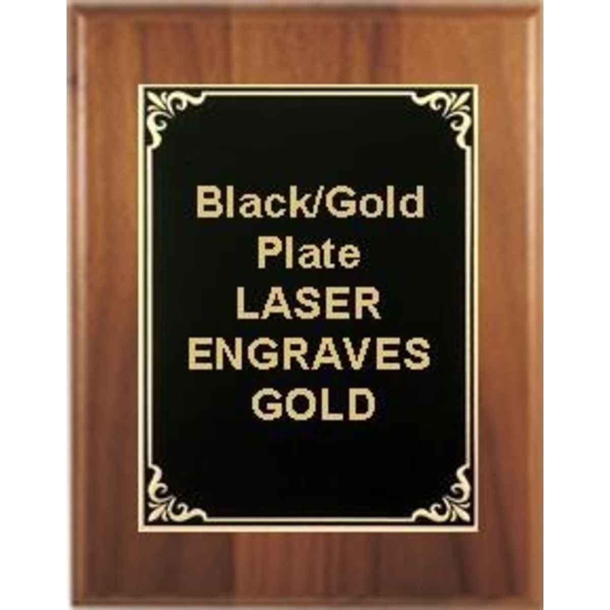7" x 9" Cherry Finish Plaque with a Black/Gold Aluminum High Relief Plate