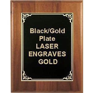 7" x 9" Cherry Finish Plaque with a Black/Gold Aluminum High Relief Plate
