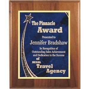 7" x 9" Cherry Finish Plaque with a Blue Rising Star Plate