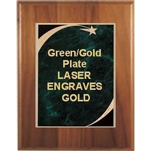 7" x 9" Cherry Finish Plaque with a Green Victory Star Marble Plate