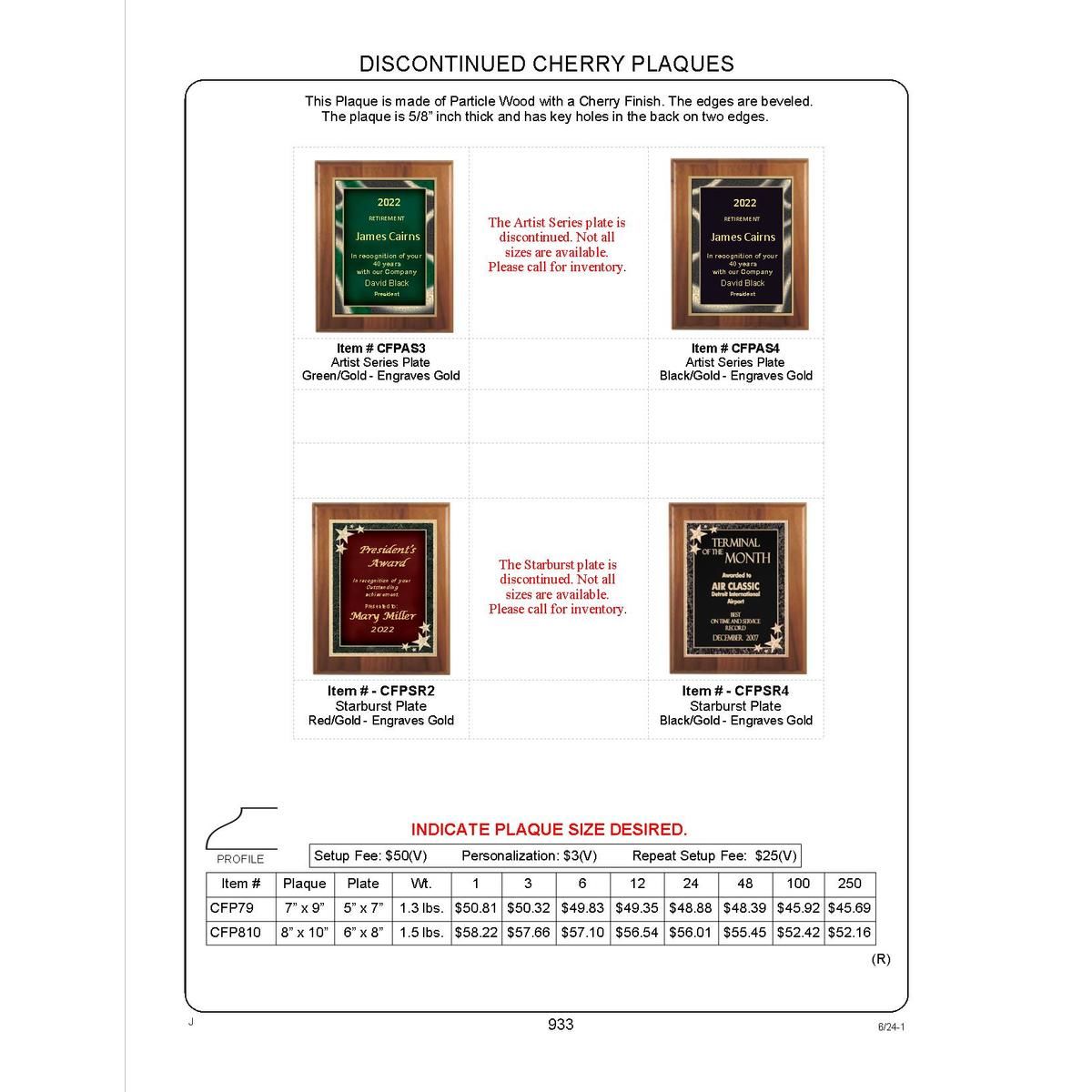 8" x 10" Cherry Finish Plaque with a Black Artist Plate