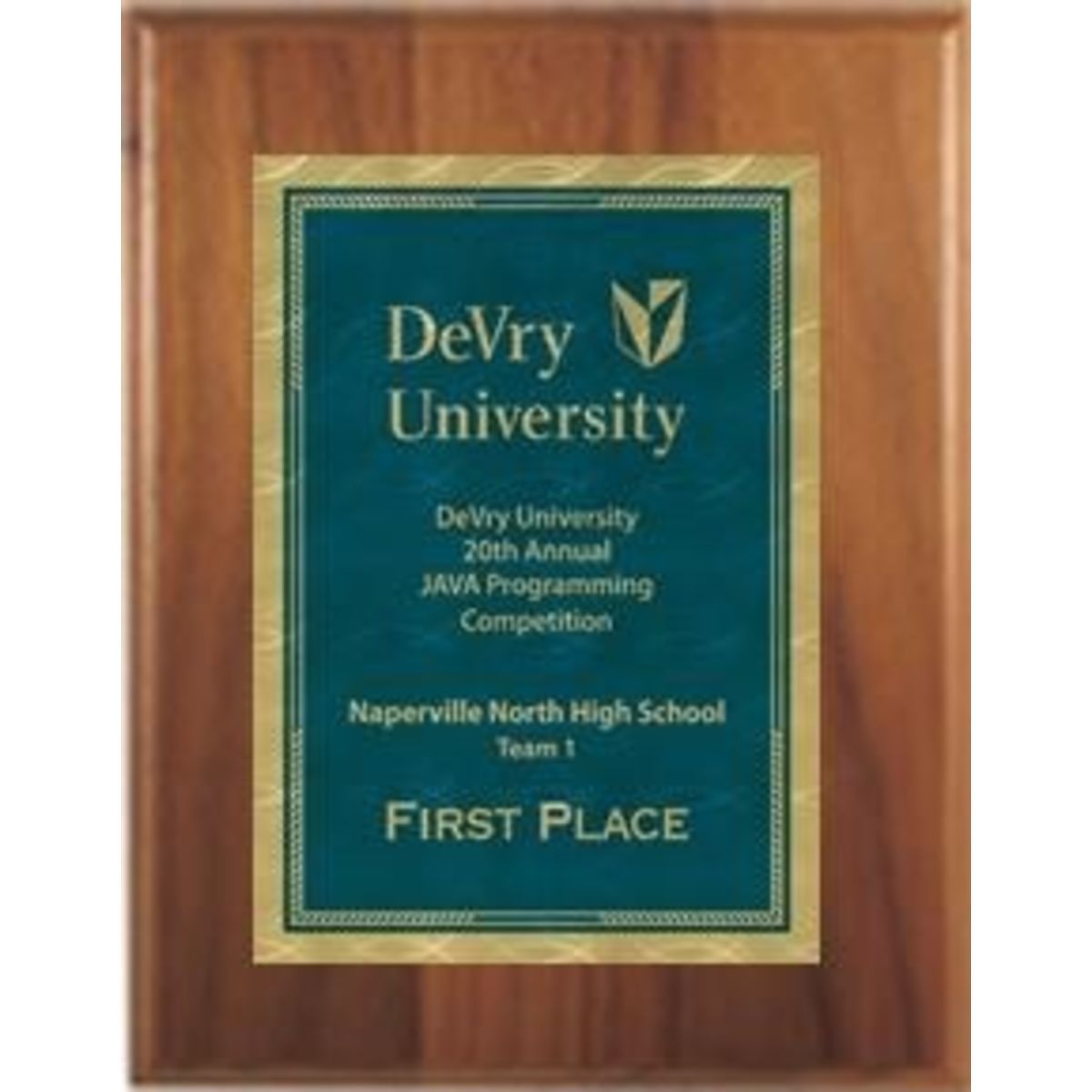 8" x 10" Cherry Finish Plaque with a Blue/Gold Victory Sunray Plate