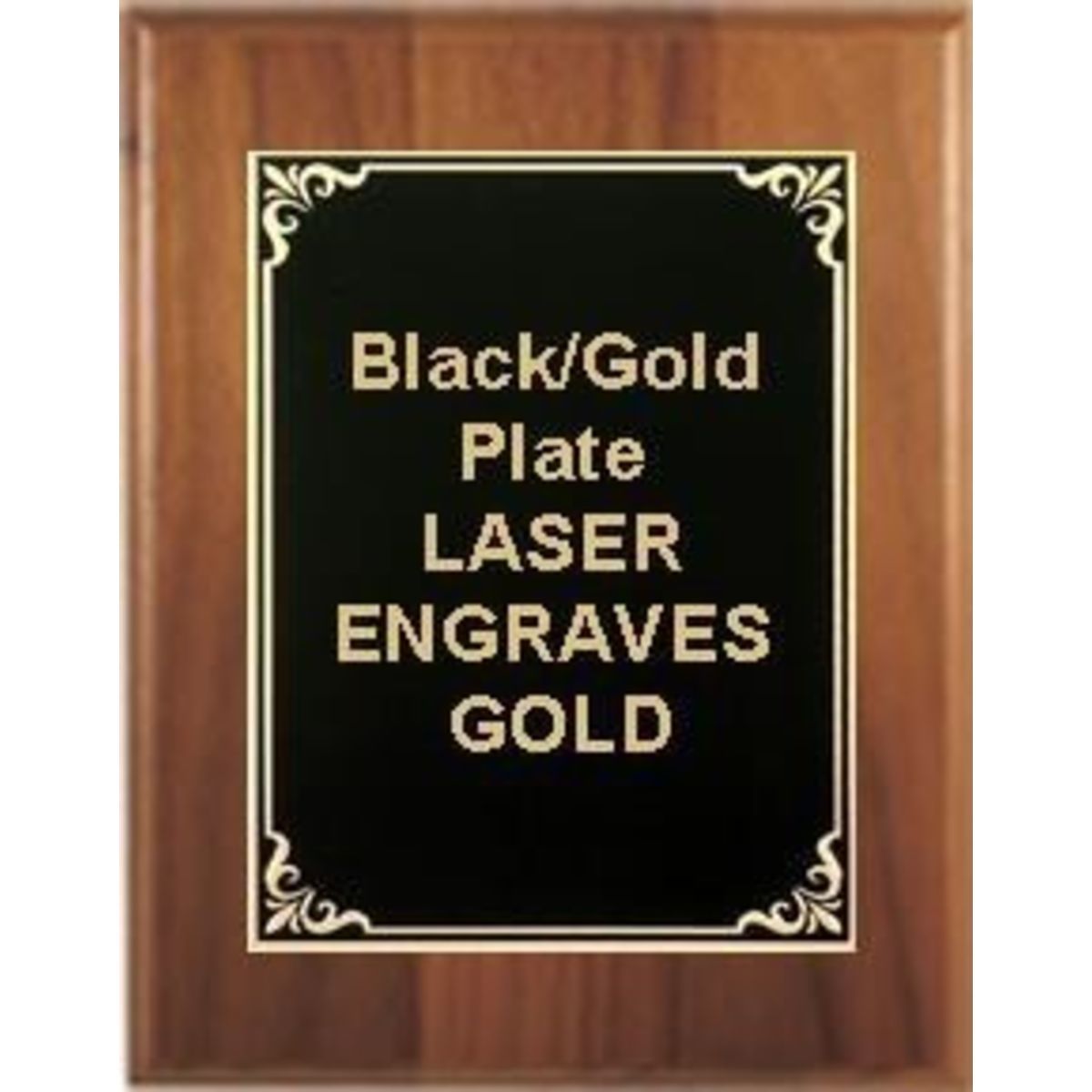 9" x 12" Cherry Finish Plaque with a Black/Gold Aluminum High Relief Plate