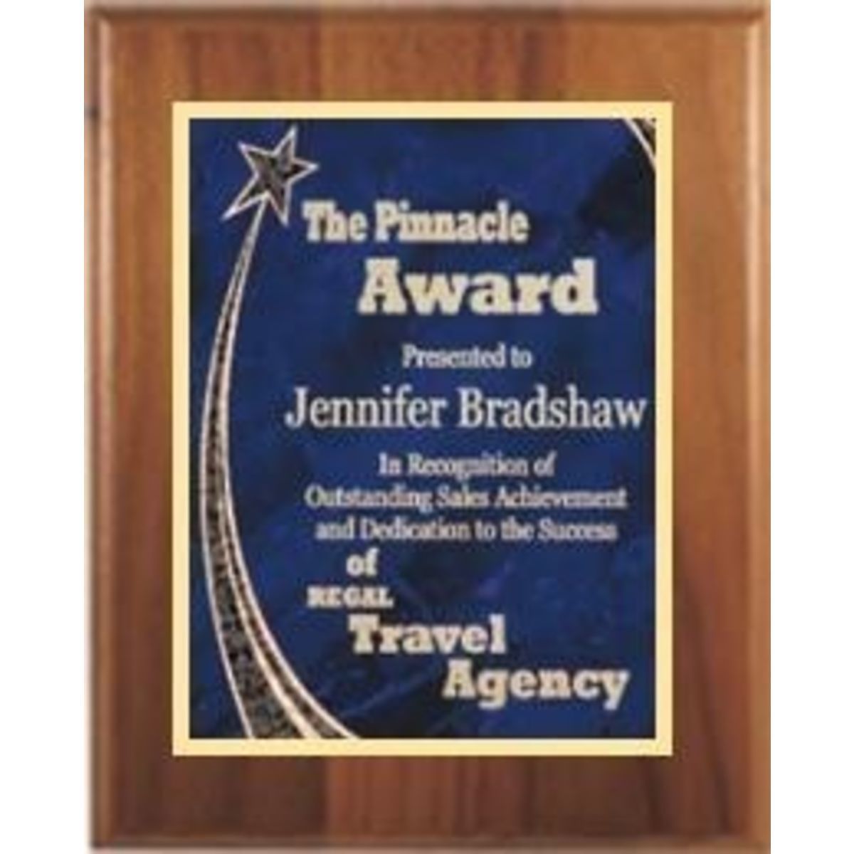9" x 12" Cherry Finish Plaque with a Blue Rising Star Plate
