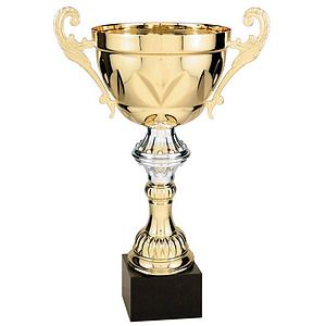13-1/2" Tall Gold Metal Cup Trophy with Marble Base