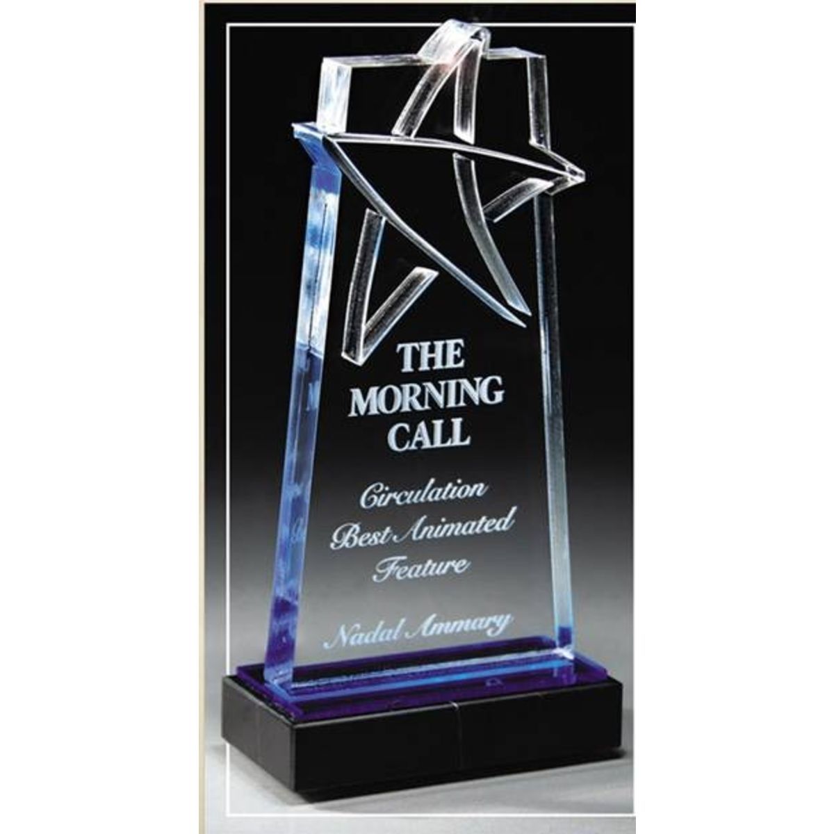 4" x 7" Deep Lasered Star Blue Mirror Acrylic Award