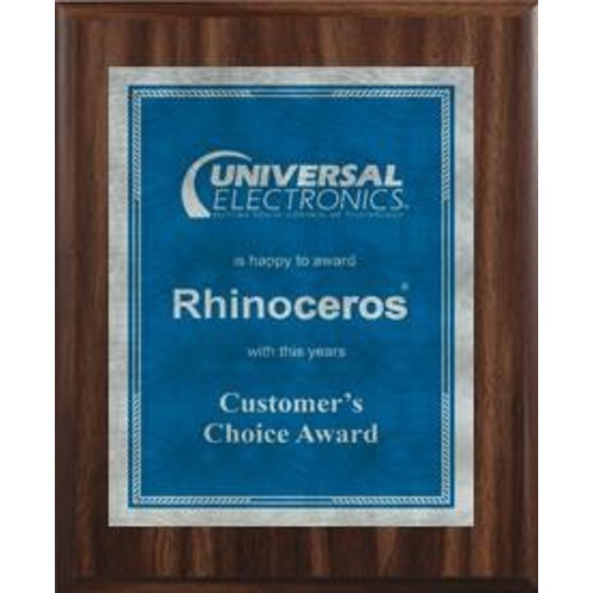 7" x 9" Classic Walnut Finish Plaque with a Blue/Silver Victory Sunray Plate
